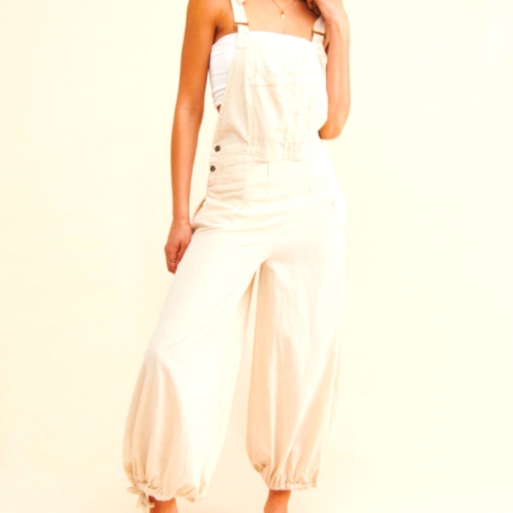 Free people Folow the sun linen cotton jumpsuit color cream size Small